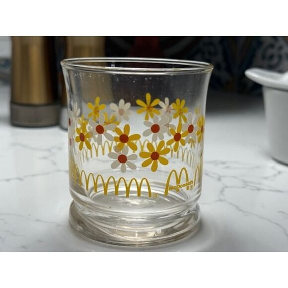 Vtg 80's McDonalds Flowers Daisy Floral Libby's Juice Glass Retro Lowball Set 10 - Picture 2 of 5